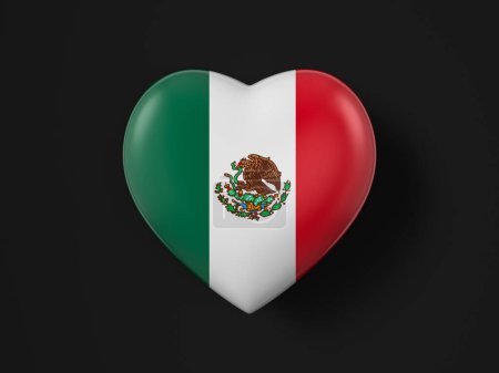 Téléchargez les photos : Drapeau coeur Mexique sur fond noir. Illustration 3d. - en image libre de droit