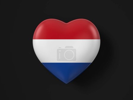 Téléchargez les photos : Drapeau cardiaque Pays-Bas sur un fond noir. Illustration 3d. - en image libre de droit