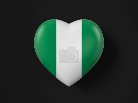 Téléchargez les photos : Nigéria drapeau du cœur sur un fond noir. Illustration 3d. - en image libre de droit