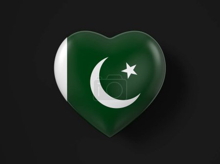 Foto de Bandera del corazón de Pakistán sobre fondo negro. ilustración 3d. - Imagen libre de derechos