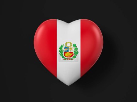 Téléchargez les photos : Drapeau coeur Pérou sur fond noir. Illustration 3d. - en image libre de droit