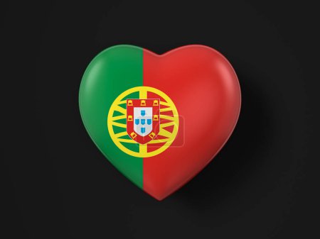 Foto de Bandera del corazón de Portugal sobre fondo negro. ilustración 3d. - Imagen libre de derechos