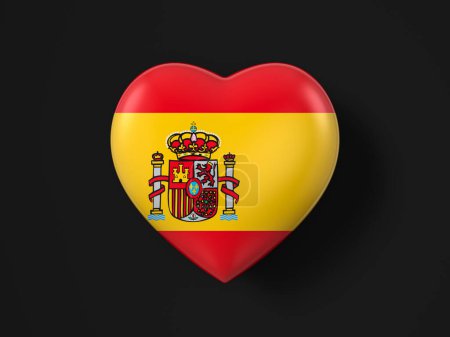 Foto de Bandera del corazón de España sobre fondo negro. ilustración 3d. - Imagen libre de derechos