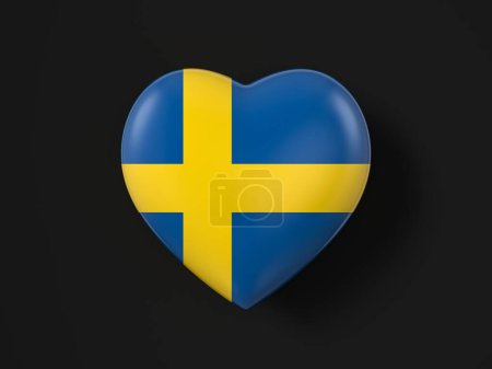 Foto de Bandera del corazón de Suecia sobre fondo negro. ilustración 3d. - Imagen libre de derechos