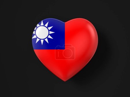 Téléchargez les photos : Drapeau coeur Taiwan sur fond noir. Illustration 3d. - en image libre de droit