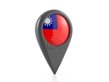 Téléchargez les photos : Marqueur de carte avec drapeau de Taïwan sur fond blanc. Illustration 3d. - en image libre de droit