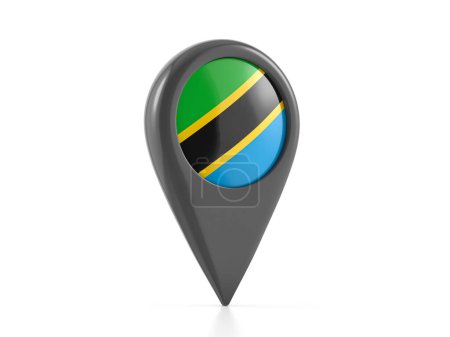 Téléchargez les photos : Marqueur de carte avec drapeau tanzanien sur fond blanc. Illustration 3d. - en image libre de droit