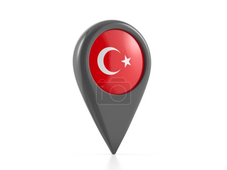Foto de Marcador de mapa con bandera de Turquía sobre fondo blanco. ilustración 3d. - Imagen libre de derechos