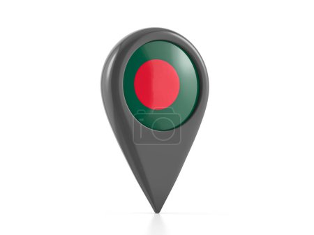 Foto de Marcador de mapa con bandera de Bangladesh sobre fondo blanco. ilustración 3d. - Imagen libre de derechos