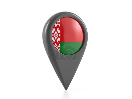 Foto de Marcador de mapa con bandera de Bielorrusia sobre fondo blanco. ilustración 3d. - Imagen libre de derechos