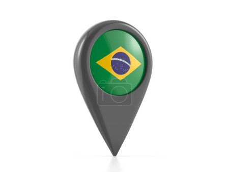 Foto de Marcador de mapa con bandera de Brasil sobre fondo blanco. ilustración 3d. - Imagen libre de derechos