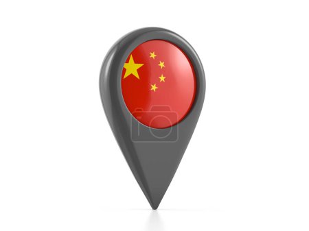 Foto de Marcador de mapa con bandera china sobre fondo blanco. ilustración 3d. - Imagen libre de derechos