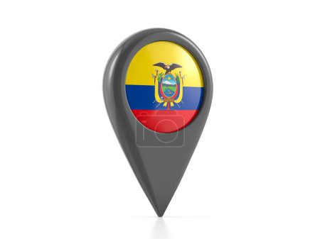Téléchargez les photos : Marqueur de carte avec drapeau équatorien sur fond blanc. Illustration 3d. - en image libre de droit