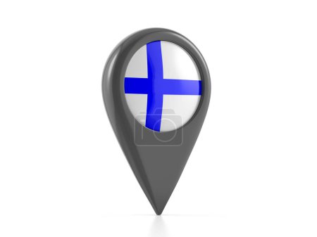 Téléchargez les photos : Marqueur de carte avec drapeau finlandais sur fond blanc. Illustration 3d. - en image libre de droit