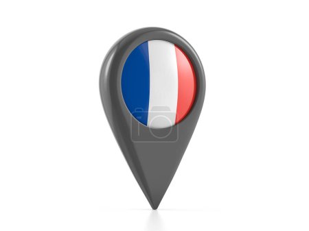 Téléchargez les photos : Marqueur de carte avec drapeau de la France sur fond blanc. Illustration 3d. - en image libre de droit