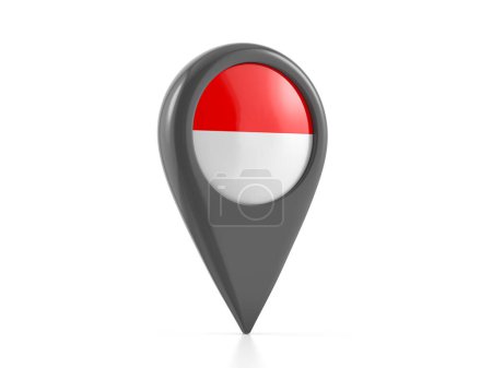 Foto de Marcador de mapa con bandera de Indonesia sobre fondo blanco. ilustración 3d. - Imagen libre de derechos