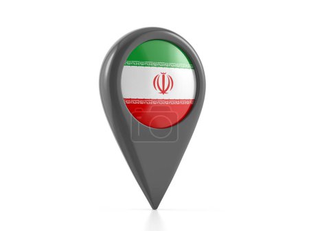 Téléchargez les photos : Marqueur de carte avec drapeau iranien sur fond blanc. Illustration 3d. - en image libre de droit