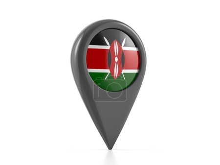 Téléchargez les photos : Marqueur de carte avec drapeau du Kenya sur fond blanc. Illustration 3d. - en image libre de droit