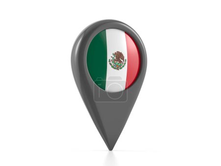 Téléchargez les photos : Marqueur de carte avec drapeau mexicain sur fond blanc. Illustration 3d. - en image libre de droit