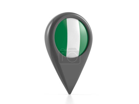 Foto de Mapa marcador con bandera de Nigeria sobre un fondo blanco. ilustración 3d. - Imagen libre de derechos