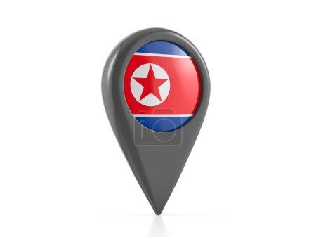 Téléchargez les photos : Marqueur de carte avec drapeau nord-coréen sur fond blanc. Illustration 3d. - en image libre de droit
