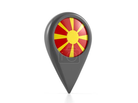 Téléchargez les photos : Marqueur de carte avec drapeau de Macédoine du Nord sur fond blanc. Illustration 3d. - en image libre de droit