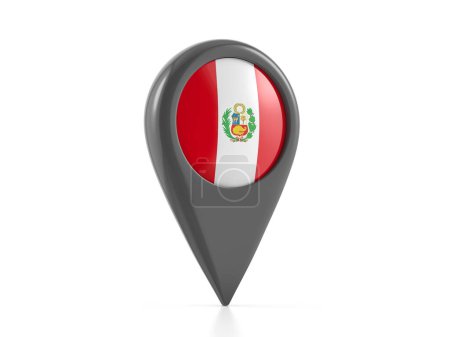 Téléchargez les photos : Marqueur de carte avec drapeau du Pérou sur fond blanc. Illustration 3d. - en image libre de droit