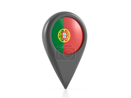 Téléchargez les photos : Marqueur de carte avec drapeau du Portugal sur fond blanc. Illustration 3d. - en image libre de droit