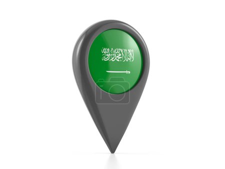 Foto de Marcador de mapa con bandera de Arabia Saudita sobre fondo blanco. ilustración 3d. - Imagen libre de derechos