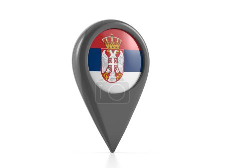 Foto de Marcador de mapa con bandera de Serbia sobre fondo blanco. ilustración 3d. - Imagen libre de derechos