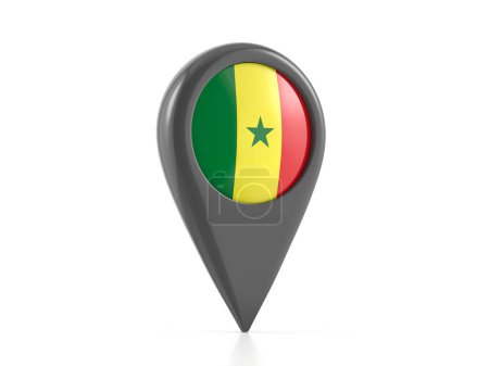 Téléchargez les photos : Marqueur de carte avec drapeau du Sénégal sur fond blanc. Illustration 3d. - en image libre de droit