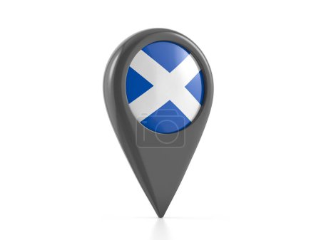 Téléchargez les photos : Marqueur de carte avec drapeau écossais sur fond blanc. Illustration 3d. - en image libre de droit