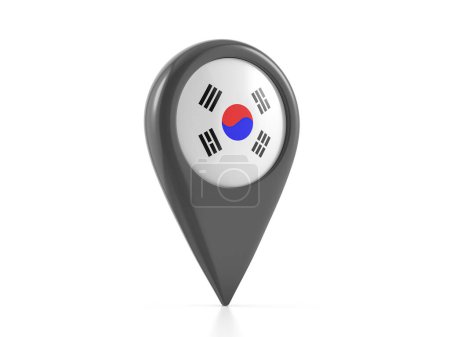 Téléchargez les photos : Marqueur de carte avec drapeau sud-coréen sur fond blanc. Illustration 3d. - en image libre de droit