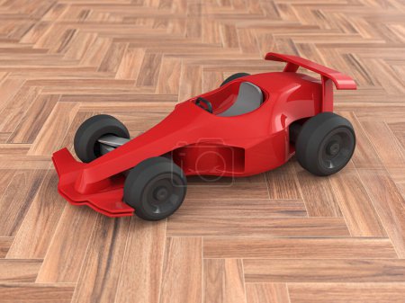 Photo for Toy race car on a wooden floor. 3d illustration. - Royalty Free Image