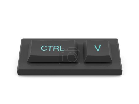 Mini keyboard ctrl V on a white background. 3d illustration.