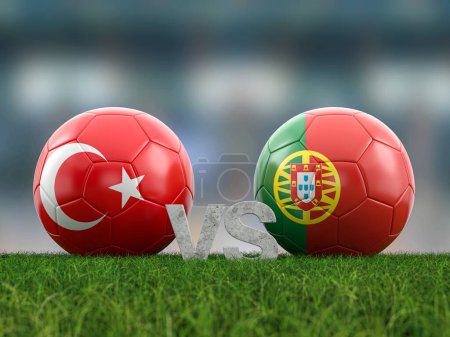 Copa de fútbol del grupo F Turquía vs Portugal. ilustración 3d.