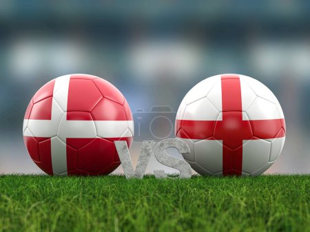 Football euro cup group C Denmark vs England. 3d illustration.