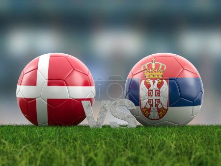 Fußball-EM-Gruppe C Dänemark gegen Serbien. 3D-Illustration.
