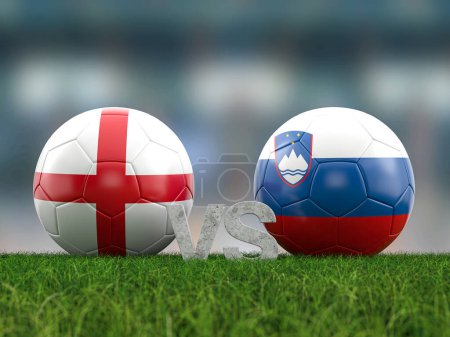 Fußball-EM-Gruppe C England gegen Slowenien. 3D-Illustration.