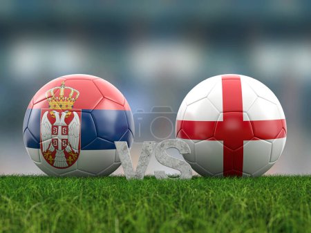 Fußball-EM-Gruppe C Serbien gegen England. 3D-Illustration.