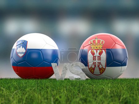 Football euro cup group C Slovenia vs Serbia. 3d illustration.