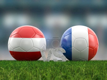Copa del euro de fútbol grupo D Austria vs Francia. ilustración 3d.