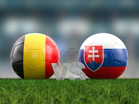 Fußball-EM-Gruppe E Belgien gegen Slowakei. 3D-Illustration.