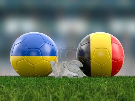 Fußball-EM-Gruppe E Ukraine gegen Belgien. 3D-Illustration.
