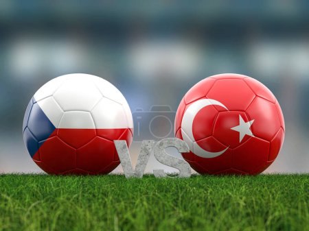 Fußball-EM-Gruppe F Tschechien gegen Türkei. 3D-Illustration.