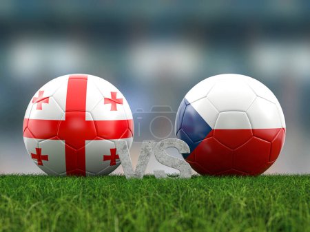 Fußball-EM-Gruppe F Georgien gegen Tschechien. 3D-Illustration.
