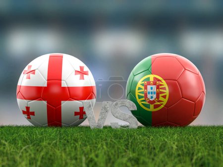 Fußball-EM-Gruppe F Georgien gegen Portugal. 3D-Illustration.