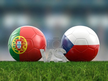 Football euro cup group F Portugal vs Czechia. 3d illustration.