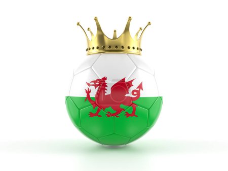 Téléchargez les photos : Wales flag soccer ball with crown on a white background. 3d illustration. - en image libre de droit