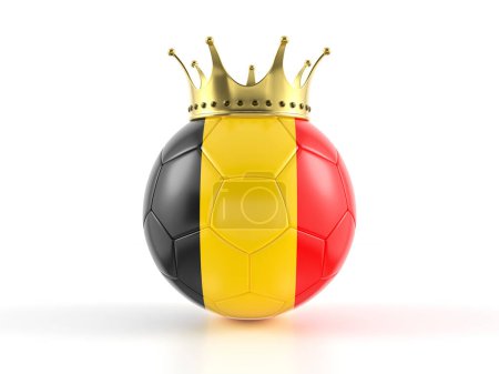 Téléchargez les photos : Ballon de football drapeau belge avec couronne sur fond blanc. Illustration 3d. - en image libre de droit